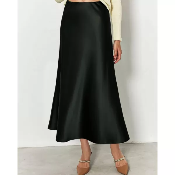 BTFBM 2024 Women Long Satin Summer Fall Skirt Silk Elegant High Waist Cocktail Party Wedding Flared ALine Midi SkirtsSolid Dark Army Green