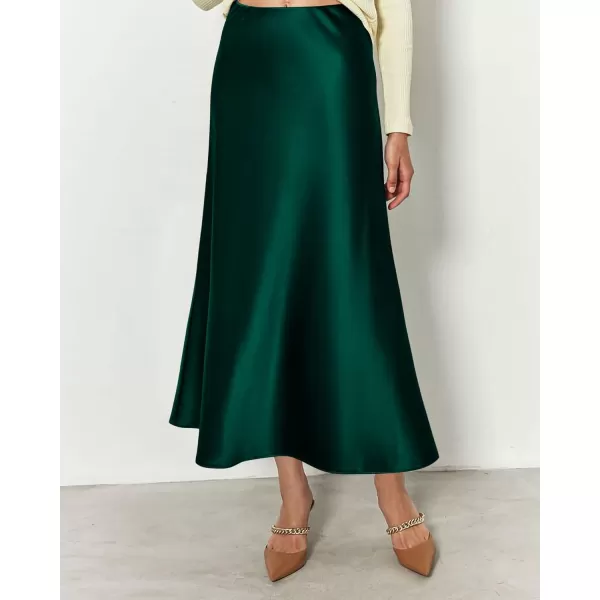 BTFBM 2024 Women Long Satin Summer Fall Skirt Silk Elegant High Waist Cocktail Party Wedding Flared ALine Midi SkirtsSolid Dark Green