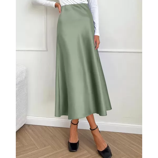 BTFBM 2024 Women Long Satin Summer Fall Skirt Silk Elegant High Waist Cocktail Party Wedding Flared ALine Midi SkirtsSolid Light Green