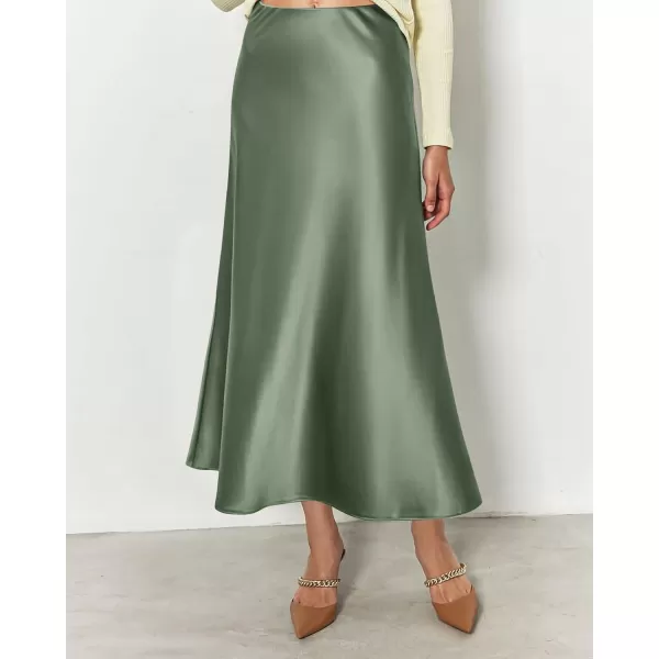 BTFBM 2024 Women Long Satin Summer Fall Skirt Silk Elegant High Waist Cocktail Party Wedding Flared ALine Midi SkirtsSolid Light Green