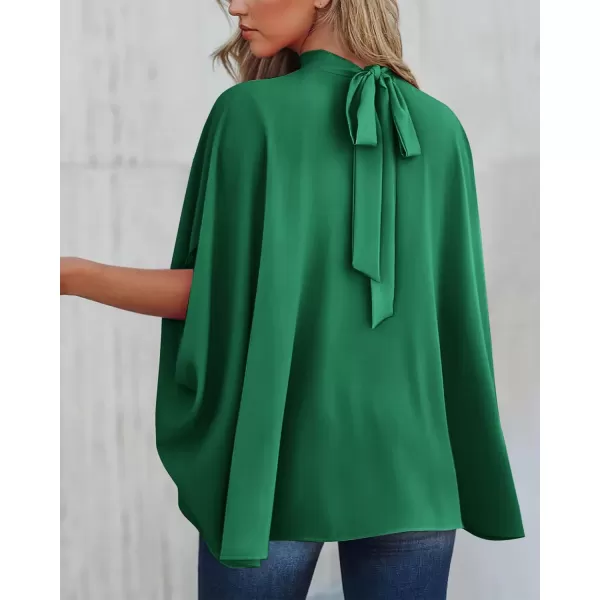 BTFBM Women Mock Neck Summer Tops 2024 Spring Batwing Short Sleeve Loose High Low Hem Casual Oversized Blouses ShirtsSolid Green