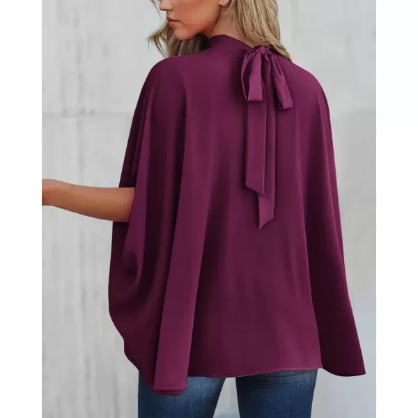 BTFBM Women Mock Neck Summer Tops 2024 Spring Batwing Short Sleeve Loose High Low Hem Casual Oversized Blouses ShirtsSolid Purple Red