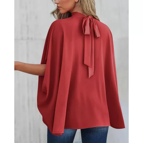 BTFBM Women Mock Neck Summer Tops 2024 Spring Batwing Short Sleeve Loose High Low Hem Casual Oversized Blouses ShirtsSolid Red