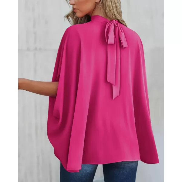 BTFBM Women Mock Neck Summer Tops 2024 Spring Batwing Short Sleeve Loose High Low Hem Casual Oversized Blouses ShirtsSolid Rose Red