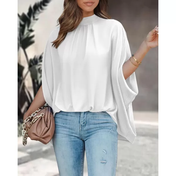 BTFBM Women Mock Neck Summer Tops 2024 Spring Batwing Short Sleeve Loose High Low Hem Casual Oversized Blouses ShirtsSolid White