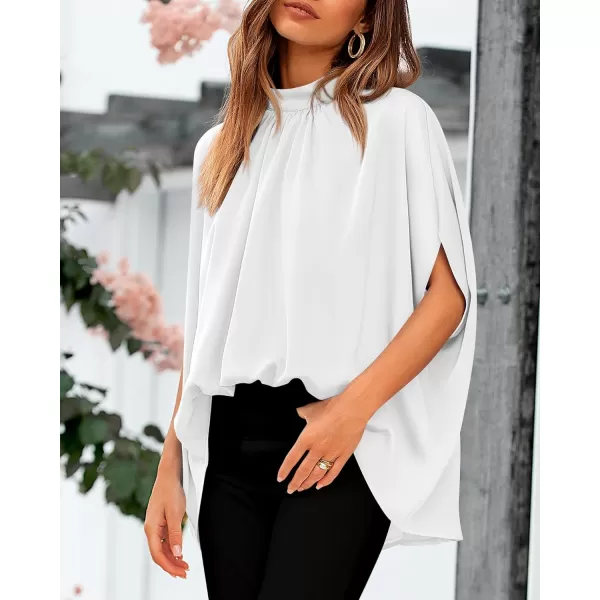 BTFBM Women Mock Neck Summer Tops 2024 Spring Batwing Short Sleeve Loose High Low Hem Casual Oversized Blouses ShirtsSolid White