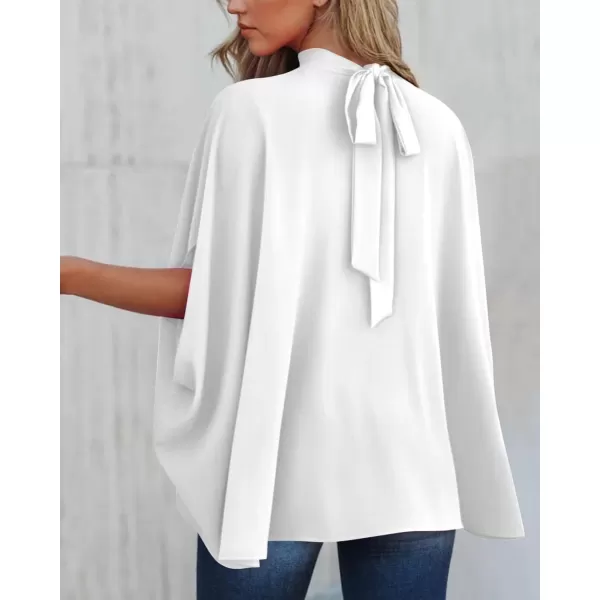 BTFBM Women Mock Neck Summer Tops 2024 Spring Batwing Short Sleeve Loose High Low Hem Casual Oversized Blouses ShirtsSolid White