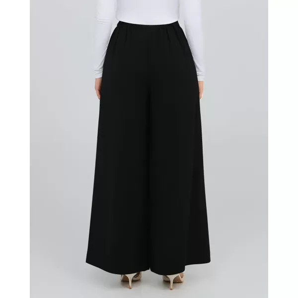 BTFBM Womens Elegant Flowy Dress Pants Front Pleated High Waisted Casual Wide Leg Loose Palazzo Trousers with PocketsBlack