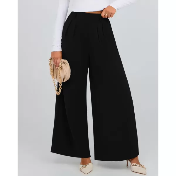 BTFBM Womens Elegant Flowy Dress Pants Front Pleated High Waisted Casual Wide Leg Loose Palazzo Trousers with PocketsBlack
