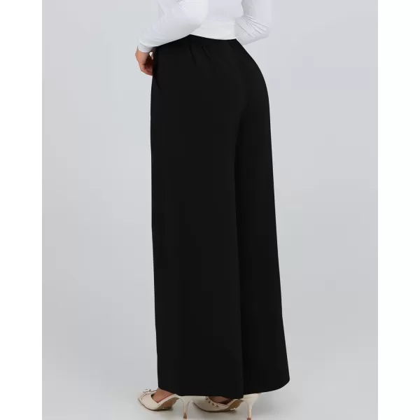 BTFBM Womens Elegant Flowy Dress Pants Front Pleated High Waisted Casual Wide Leg Loose Palazzo Trousers with PocketsBlack