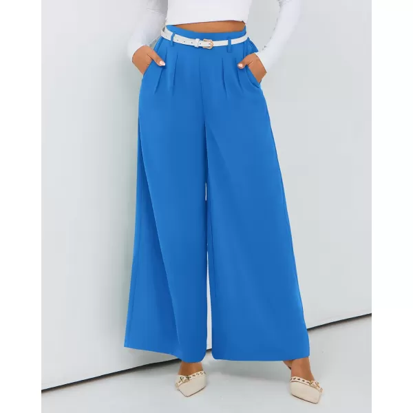 BTFBM Womens Elegant Flowy Dress Pants Front Pleated High Waisted Casual Wide Leg Loose Palazzo Trousers with PocketsBlue