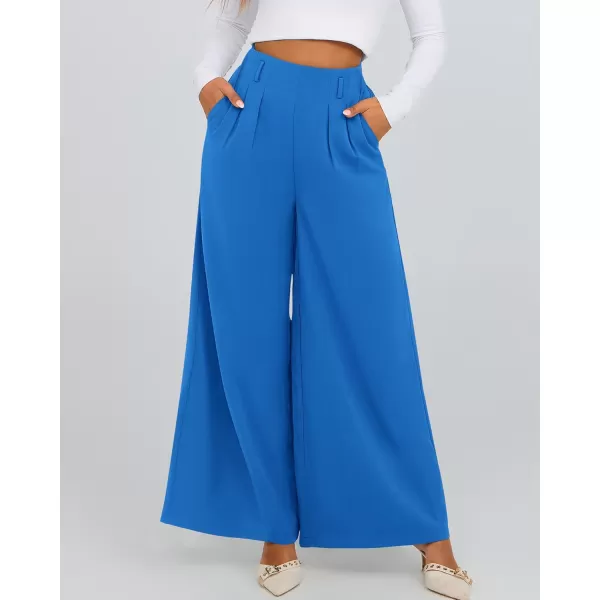 BTFBM Womens Elegant Flowy Dress Pants Front Pleated High Waisted Casual Wide Leg Loose Palazzo Trousers with PocketsBlue