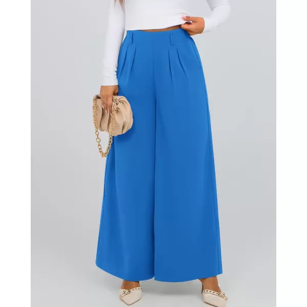 BTFBM Womens Elegant Flowy Dress Pants Front Pleated High Waisted Casual Wide Leg Loose Palazzo Trousers with PocketsBlue