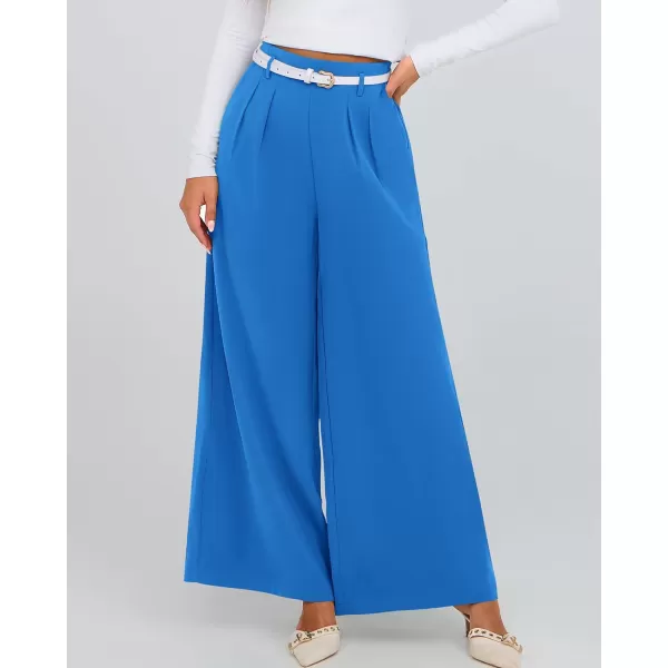 BTFBM Womens Elegant Flowy Dress Pants Front Pleated High Waisted Casual Wide Leg Loose Palazzo Trousers with PocketsBlue