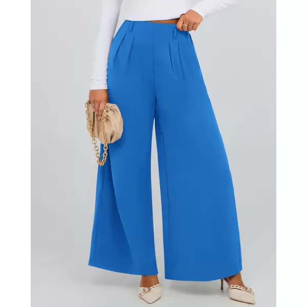 BTFBM Womens Elegant Flowy Dress Pants Front Pleated High Waisted Casual Wide Leg Loose Palazzo Trousers with PocketsBlue