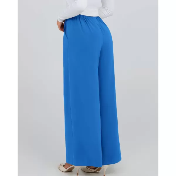 BTFBM Womens Elegant Flowy Dress Pants Front Pleated High Waisted Casual Wide Leg Loose Palazzo Trousers with PocketsBlue