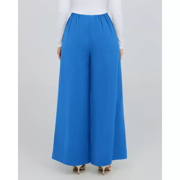 BTFBM Womens Elegant Flowy Dress Pants Front Pleated High Waisted Casual Wide Leg Loose Palazzo Trousers with PocketsBlue
