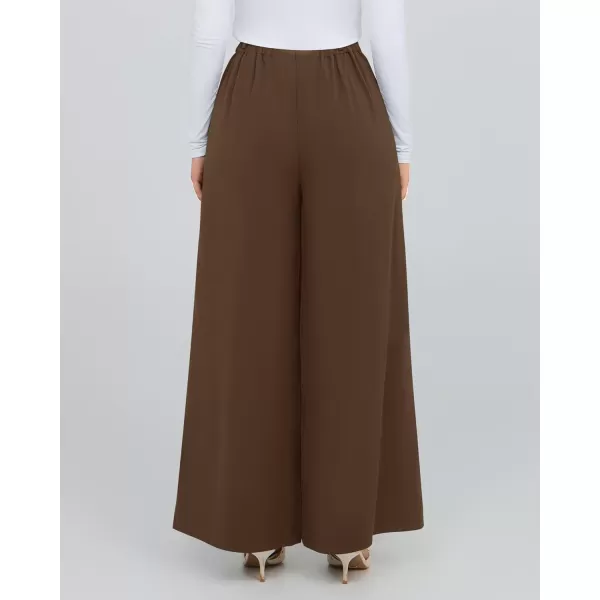 BTFBM Womens Elegant Flowy Dress Pants Front Pleated High Waisted Casual Wide Leg Loose Palazzo Trousers with PocketsCoffee