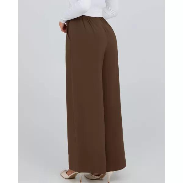 BTFBM Womens Elegant Flowy Dress Pants Front Pleated High Waisted Casual Wide Leg Loose Palazzo Trousers with PocketsCoffee