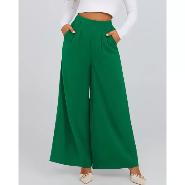 BTFBM Womens Elegant Flowy Dress Pants Front Pleated High Waisted Casual Wide Leg Loose Palazzo Trousers with PocketsGreen