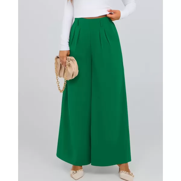 BTFBM Womens Elegant Flowy Dress Pants Front Pleated High Waisted Casual Wide Leg Loose Palazzo Trousers with PocketsGreen