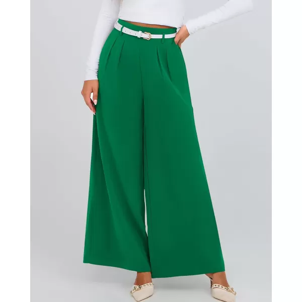 BTFBM Womens Elegant Flowy Dress Pants Front Pleated High Waisted Casual Wide Leg Loose Palazzo Trousers with PocketsGreen