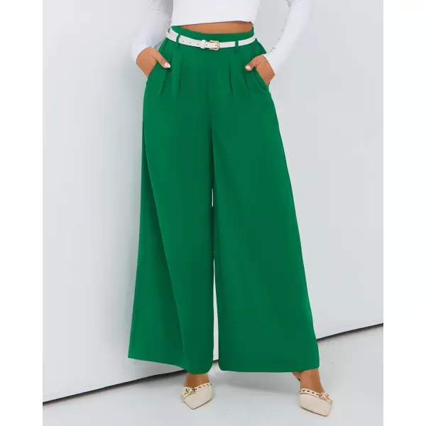 BTFBM Womens Elegant Flowy Dress Pants Front Pleated High Waisted Casual Wide Leg Loose Palazzo Trousers with PocketsGreen