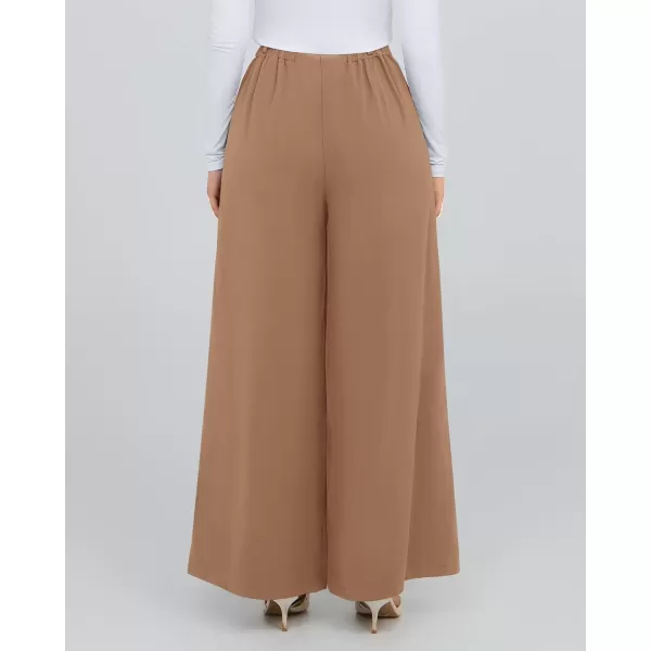 BTFBM Womens Elegant Flowy Dress Pants Front Pleated High Waisted Casual Wide Leg Loose Palazzo Trousers with PocketsKhaki