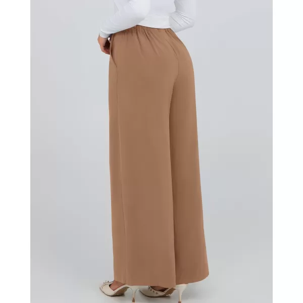 BTFBM Womens Elegant Flowy Dress Pants Front Pleated High Waisted Casual Wide Leg Loose Palazzo Trousers with PocketsKhaki