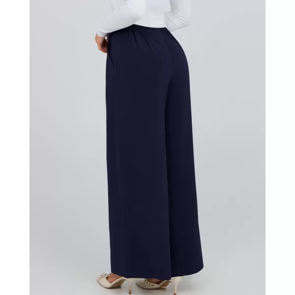 BTFBM Womens Elegant Flowy Dress Pants Front Pleated High Waisted Casual Wide Leg Loose Palazzo Trousers with PocketsNavy