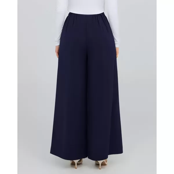 BTFBM Womens Elegant Flowy Dress Pants Front Pleated High Waisted Casual Wide Leg Loose Palazzo Trousers with PocketsNavy