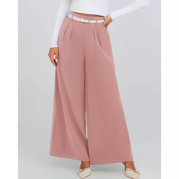 BTFBM Womens Elegant Flowy Dress Pants Front Pleated High Waisted Casual Wide Leg Loose Palazzo Trousers with PocketsPink