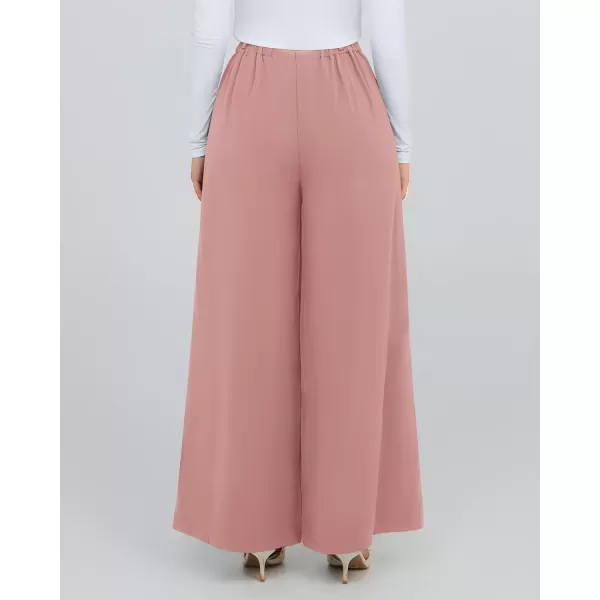 BTFBM Womens Elegant Flowy Dress Pants Front Pleated High Waisted Casual Wide Leg Loose Palazzo Trousers with PocketsPink