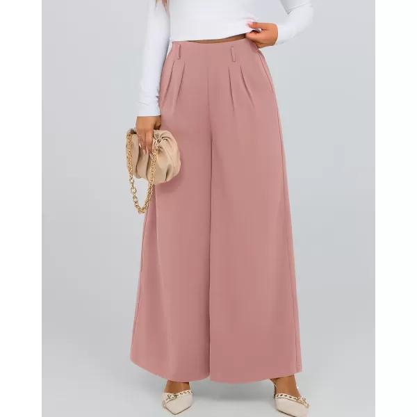 BTFBM Womens Elegant Flowy Dress Pants Front Pleated High Waisted Casual Wide Leg Loose Palazzo Trousers with PocketsPink
