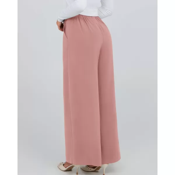 BTFBM Womens Elegant Flowy Dress Pants Front Pleated High Waisted Casual Wide Leg Loose Palazzo Trousers with PocketsPink
