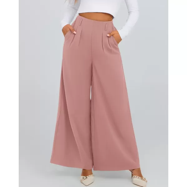 BTFBM Womens Elegant Flowy Dress Pants Front Pleated High Waisted Casual Wide Leg Loose Palazzo Trousers with PocketsPink