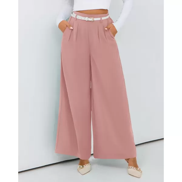 BTFBM Womens Elegant Flowy Dress Pants Front Pleated High Waisted Casual Wide Leg Loose Palazzo Trousers with PocketsPink