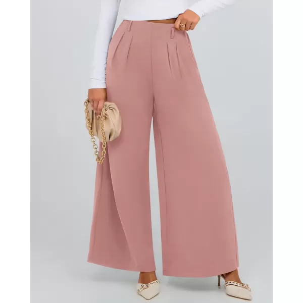 BTFBM Womens Elegant Flowy Dress Pants Front Pleated High Waisted Casual Wide Leg Loose Palazzo Trousers with PocketsPink