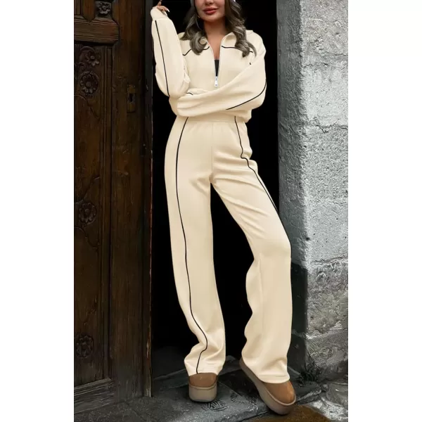 BTFBM Womens Two Piece Tracksuit Fall 2024 Long Sleeve Zip Up Sweatshirt Long Pants Outfits Jogger Sweatsuit SetsSolid Apricot