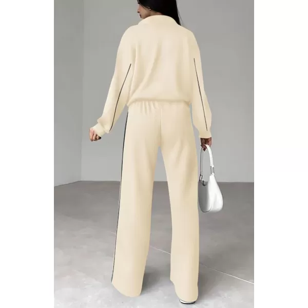 BTFBM Womens Two Piece Tracksuit Fall 2024 Long Sleeve Zip Up Sweatshirt Long Pants Outfits Jogger Sweatsuit SetsSolid Apricot