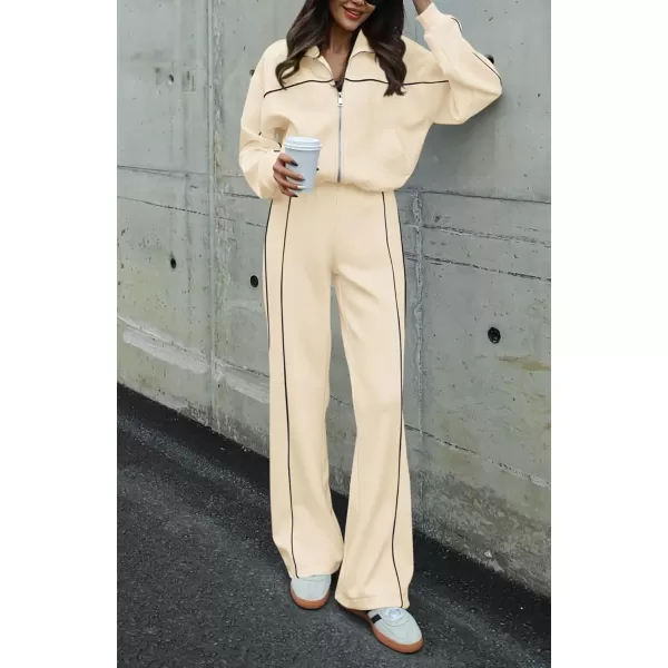 BTFBM Womens Two Piece Tracksuit Fall 2024 Long Sleeve Zip Up Sweatshirt Long Pants Outfits Jogger Sweatsuit SetsSolid Apricot