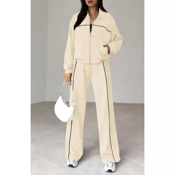 BTFBM Womens Two Piece Tracksuit Fall 2024 Long Sleeve Zip Up Sweatshirt Long Pants Outfits Jogger Sweatsuit SetsSolid Apricot