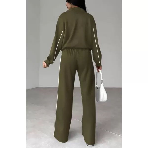 BTFBM Womens Two Piece Tracksuit Fall 2024 Long Sleeve Zip Up Sweatshirt Long Pants Outfits Jogger Sweatsuit SetsSolid Army Green