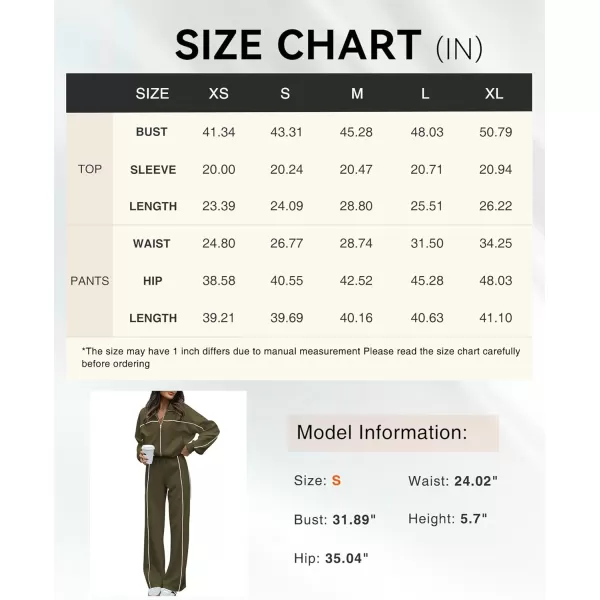 BTFBM Womens Two Piece Tracksuit Fall 2024 Long Sleeve Zip Up Sweatshirt Long Pants Outfits Jogger Sweatsuit SetsSolid Army Green
