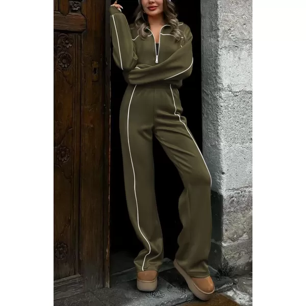 BTFBM Womens Two Piece Tracksuit Fall 2024 Long Sleeve Zip Up Sweatshirt Long Pants Outfits Jogger Sweatsuit SetsSolid Army Green