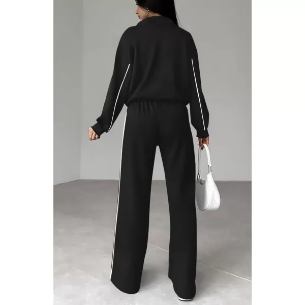 BTFBM Womens Two Piece Tracksuit Fall 2024 Long Sleeve Zip Up Sweatshirt Long Pants Outfits Jogger Sweatsuit SetsSolid Black