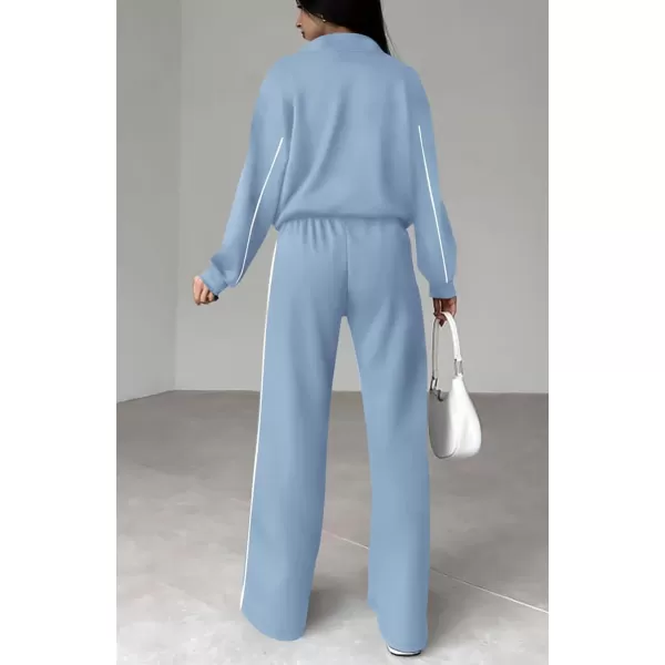 BTFBM Womens Two Piece Tracksuit Fall 2024 Long Sleeve Zip Up Sweatshirt Long Pants Outfits Jogger Sweatsuit SetsSolid Blue