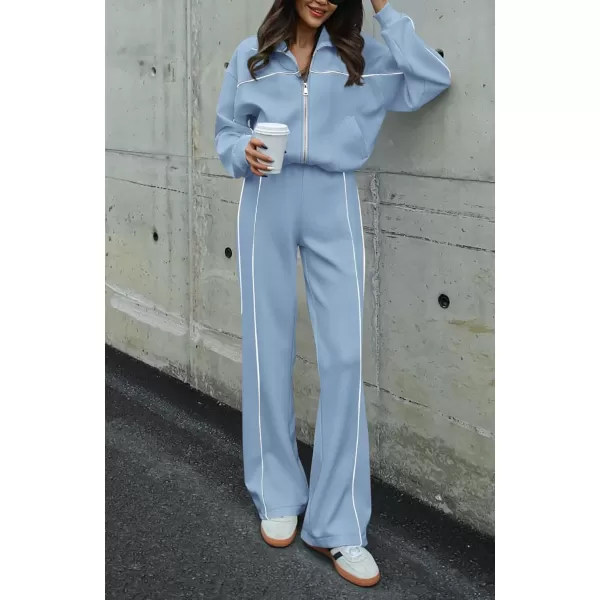 BTFBM Womens Two Piece Tracksuit Fall 2024 Long Sleeve Zip Up Sweatshirt Long Pants Outfits Jogger Sweatsuit SetsSolid Blue