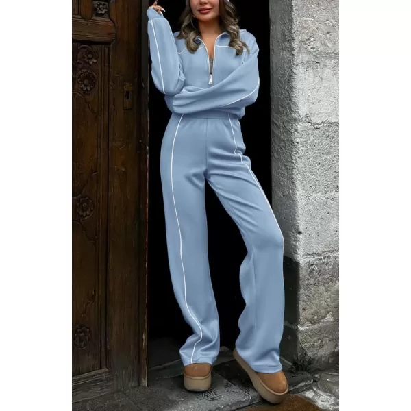 BTFBM Womens Two Piece Tracksuit Fall 2024 Long Sleeve Zip Up Sweatshirt Long Pants Outfits Jogger Sweatsuit SetsSolid Blue