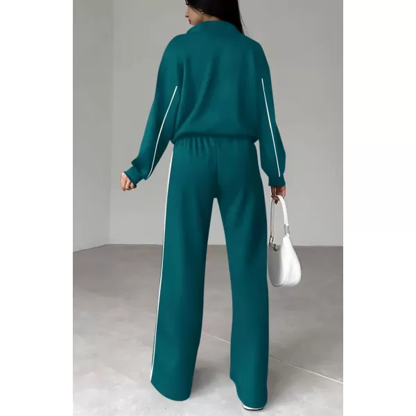 BTFBM Womens Two Piece Tracksuit Fall 2024 Long Sleeve Zip Up Sweatshirt Long Pants Outfits Jogger Sweatsuit SetsSolid Blue Green